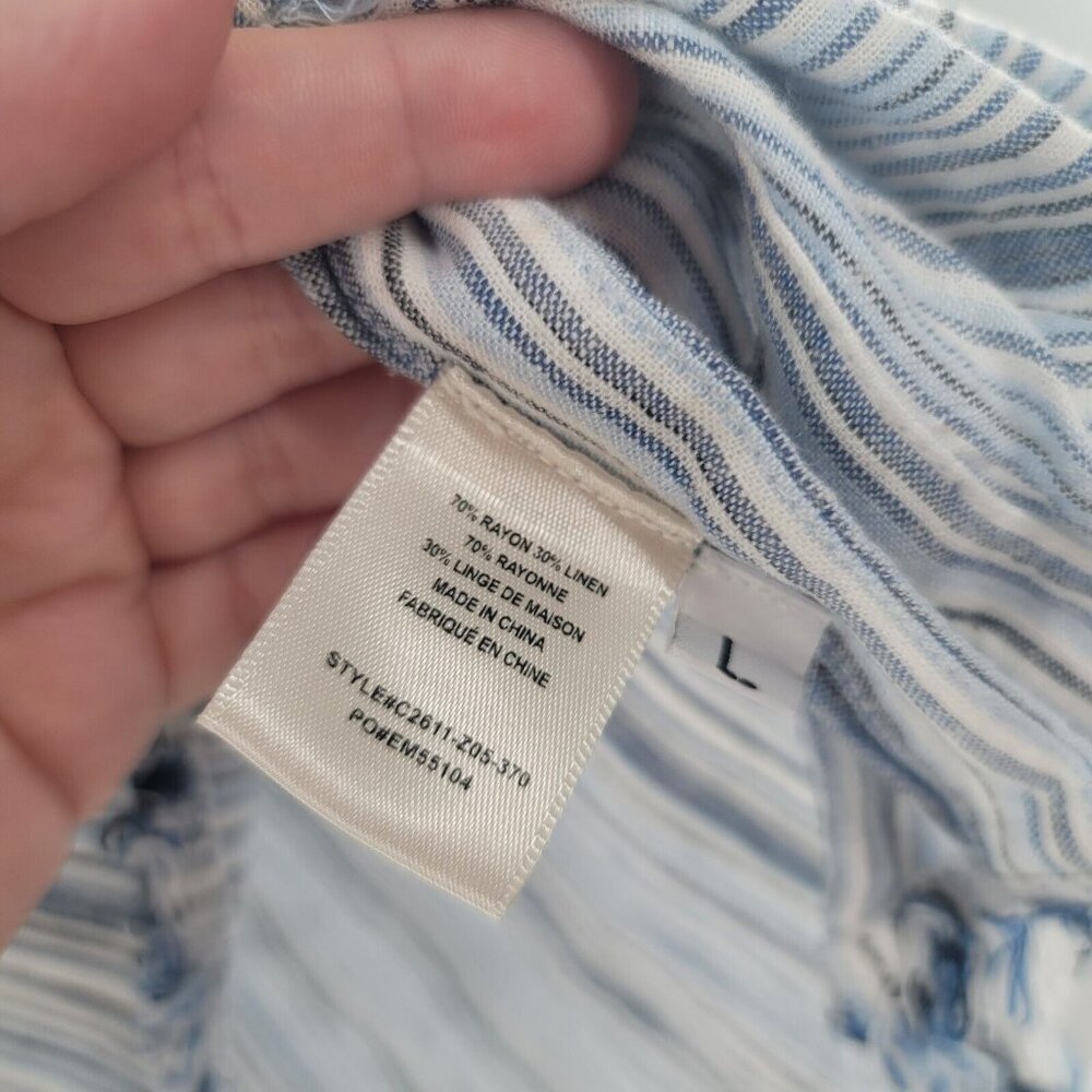 CLOTH & STONE Blue White Striped Tank Top Linen Blend Buttons Raw Hem Edge Large - Picture 5 of 7